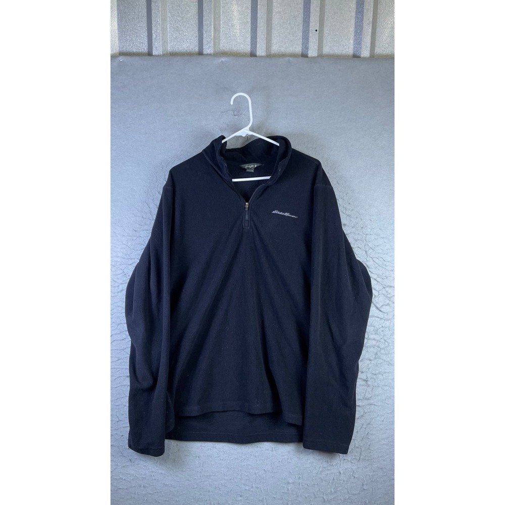 Eddie Bauer Fleece Pullover Mens XL Black Excellent Quarter Zip Mock Neck Logo